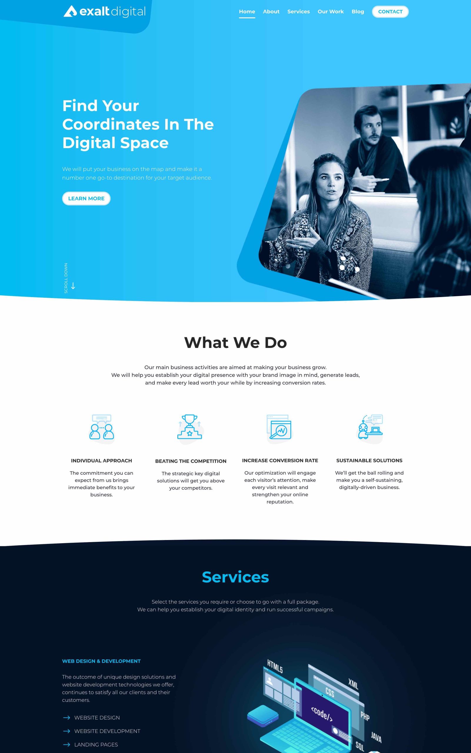 Exalt Digital responsive website shown on desktop and mobile