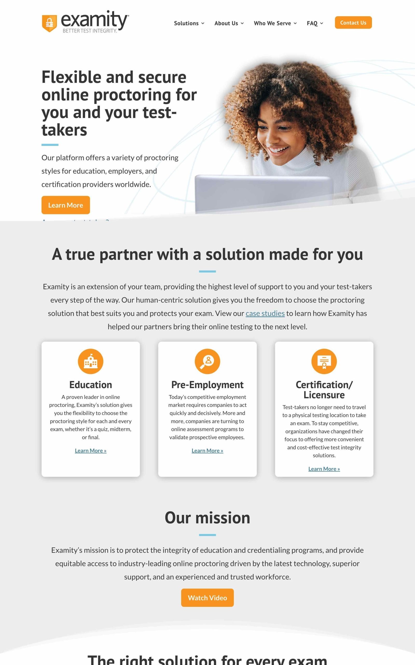 Examity responsive website shown on desktop and mobile