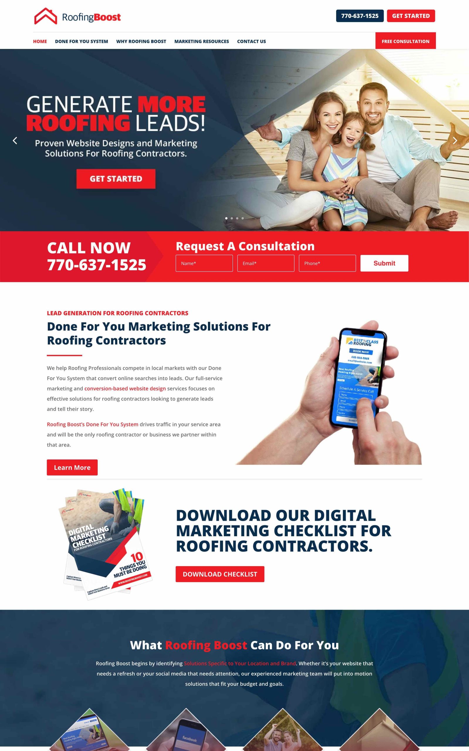 Roofing Boost responsive website shown on desktop and mobile