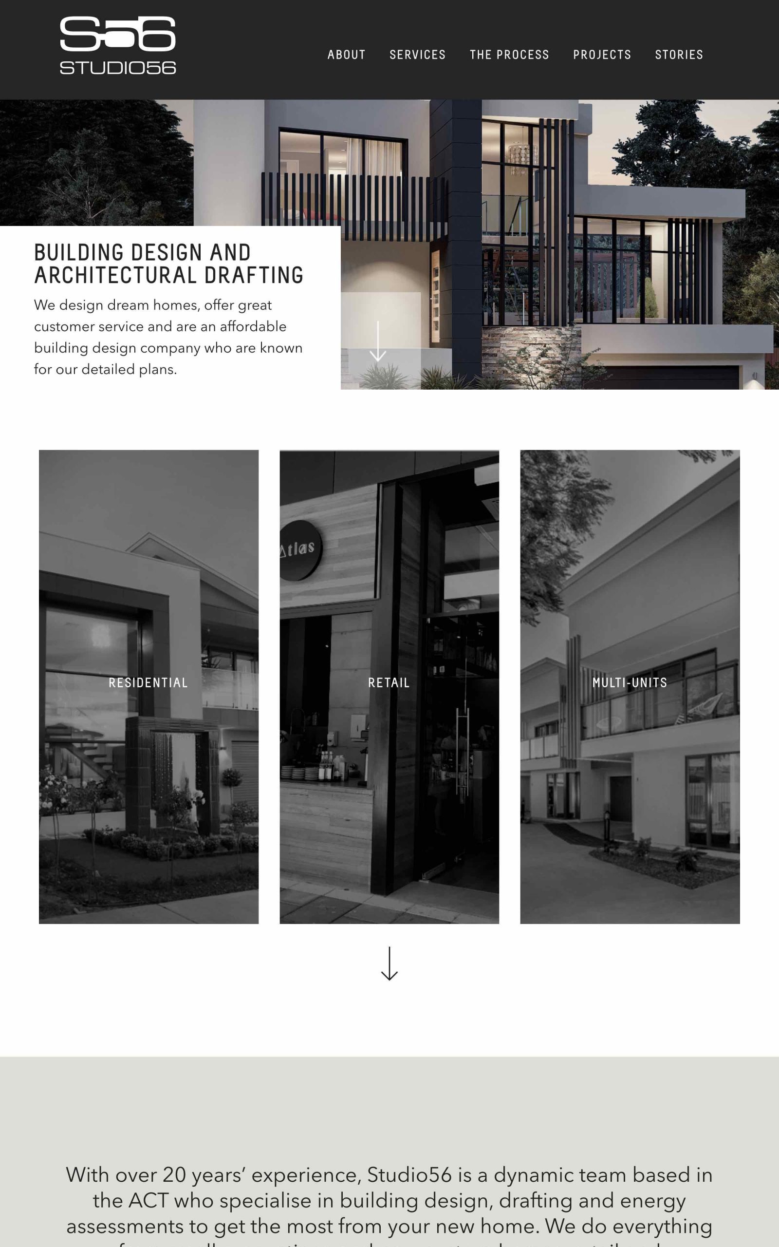 Studio 56 responsive website shown on desktop and mobile