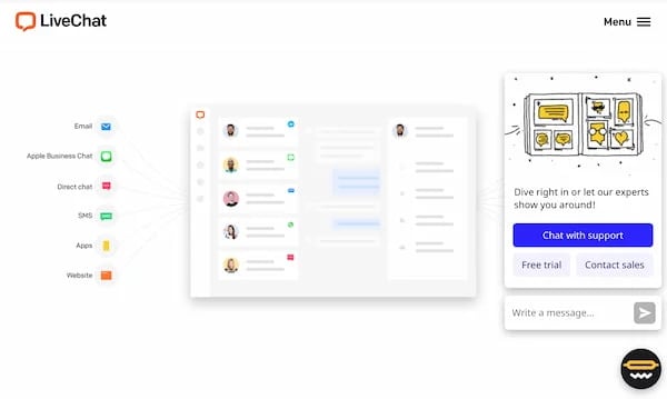 Livechat chat app widget on the Livechat website