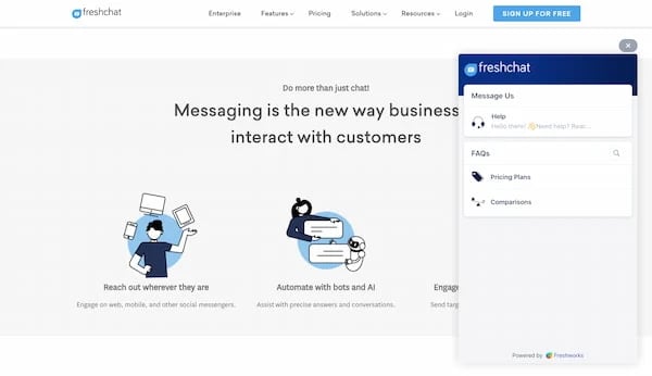 Freshchat live chat app widget on the Freshchat website
