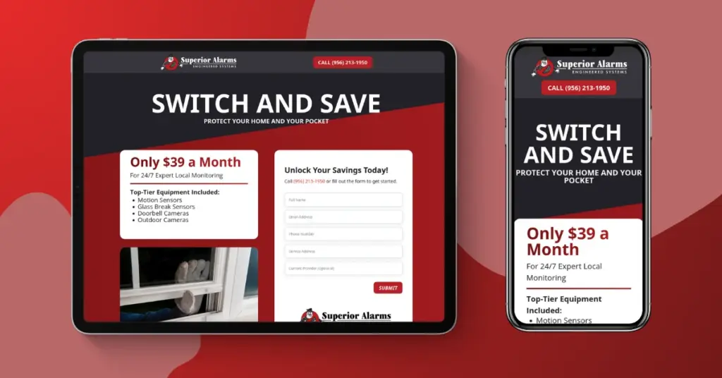 Superior Alarms: Switch & Save Landing Page website project