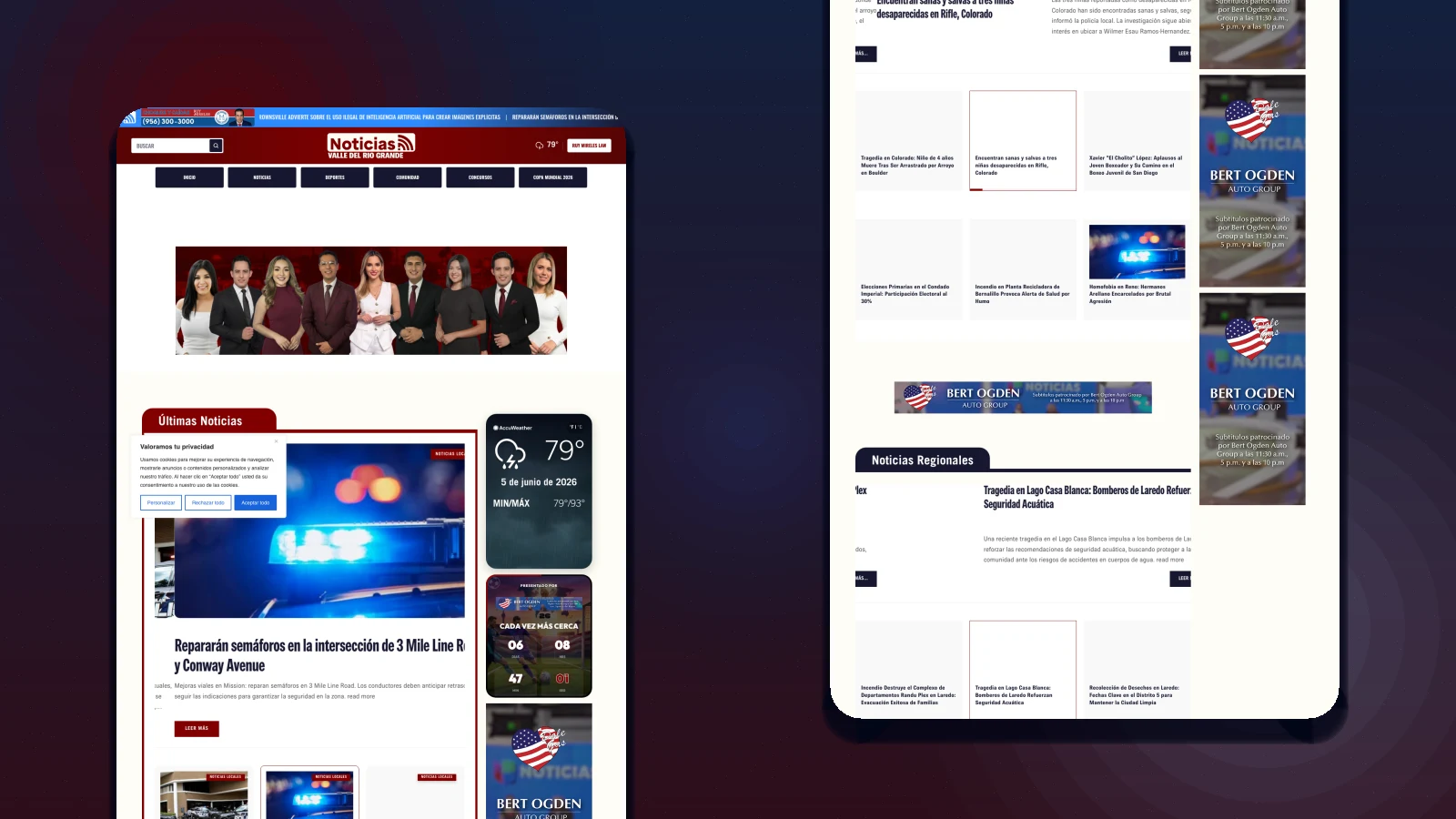 Noticias 48 KNVO responsive website shown on desktop and mobile
