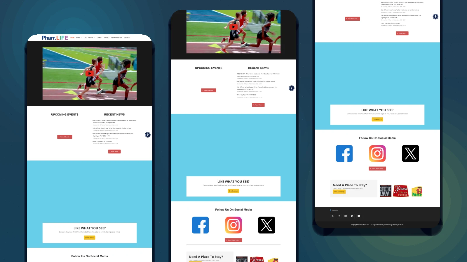 Pharr.LIFE responsive website shown on desktop and mobile