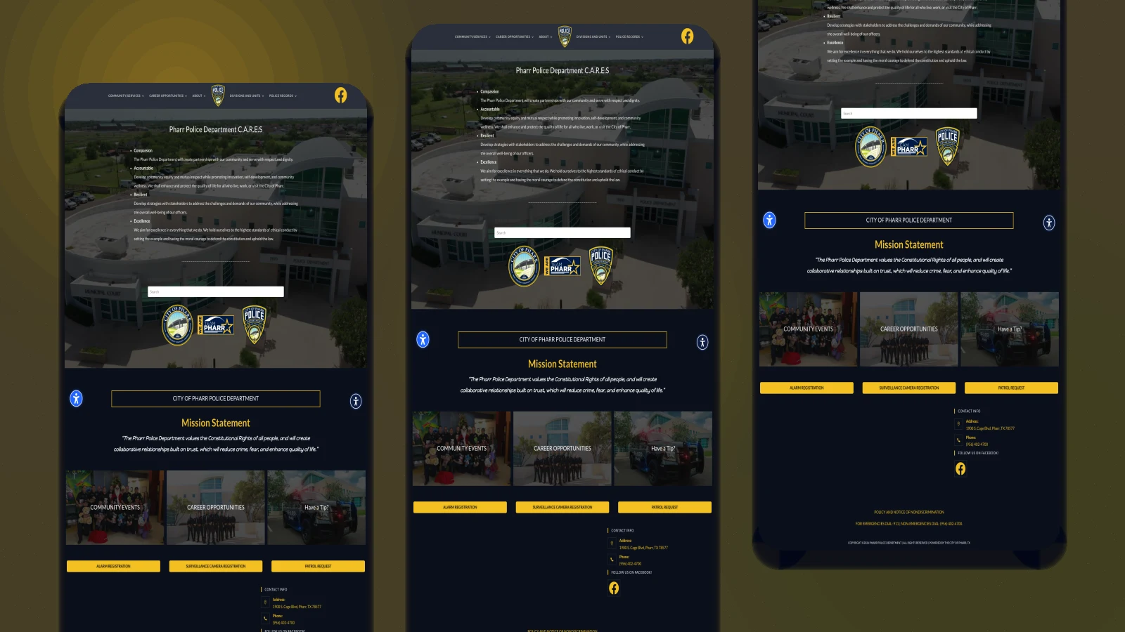 Pharr Police Department responsive website shown on desktop and mobile